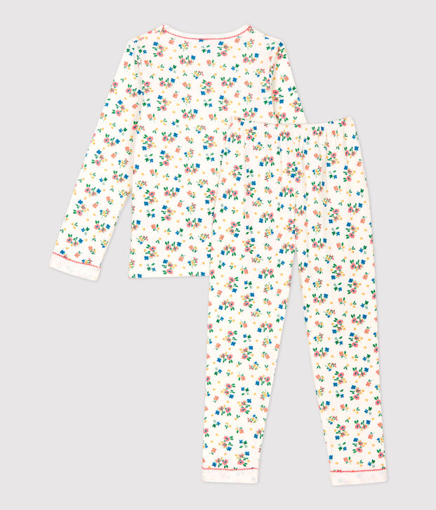 Pyjama imprim&eacute; fleuri petite fille en tubique blanc/multicouleur